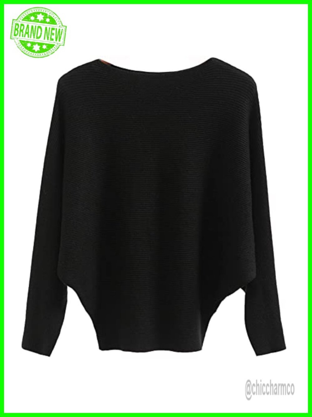 Ckikiou Boat Neck Batwing Knitted Sweater Women Oversized Ribbed Pullover